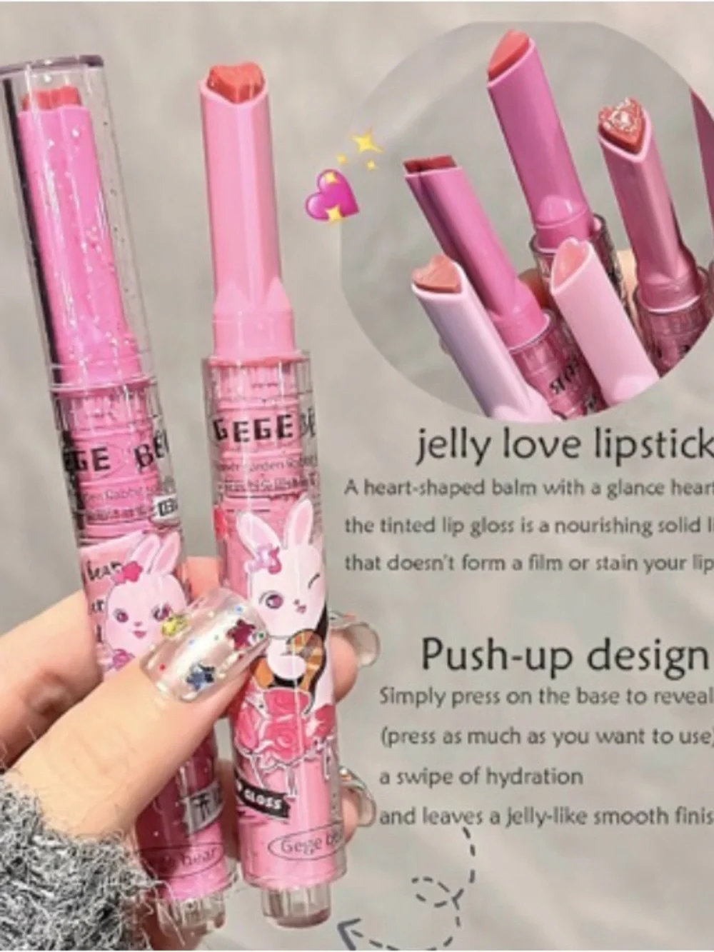 Gege bear heart shaped Lip Gloss - Pink